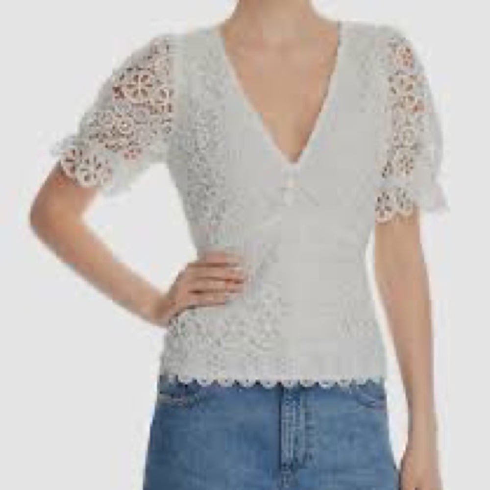 LUCY PARIS LACE DEEP V PLUNGE PUFF SLEEVE TOP small